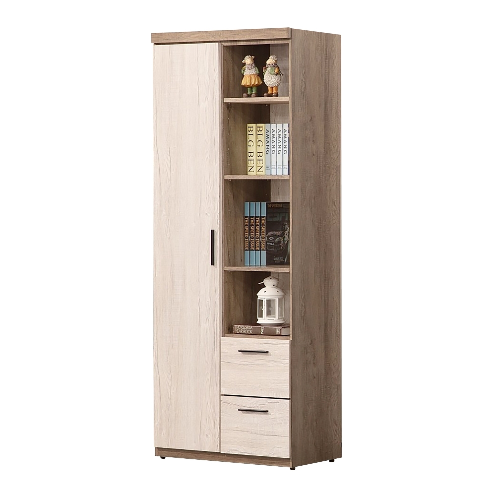 時尚屋松浦灰橡雙色2.5尺左開書櫃寬75.5x深32x高182公分-免運費/免組裝