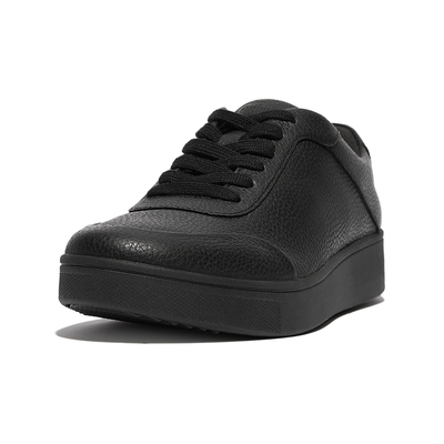 【FitFlop】RALLY TUMBLED-LEATHER SNEAKERS百搭繫帶休閒鞋-女(靚黑色)
