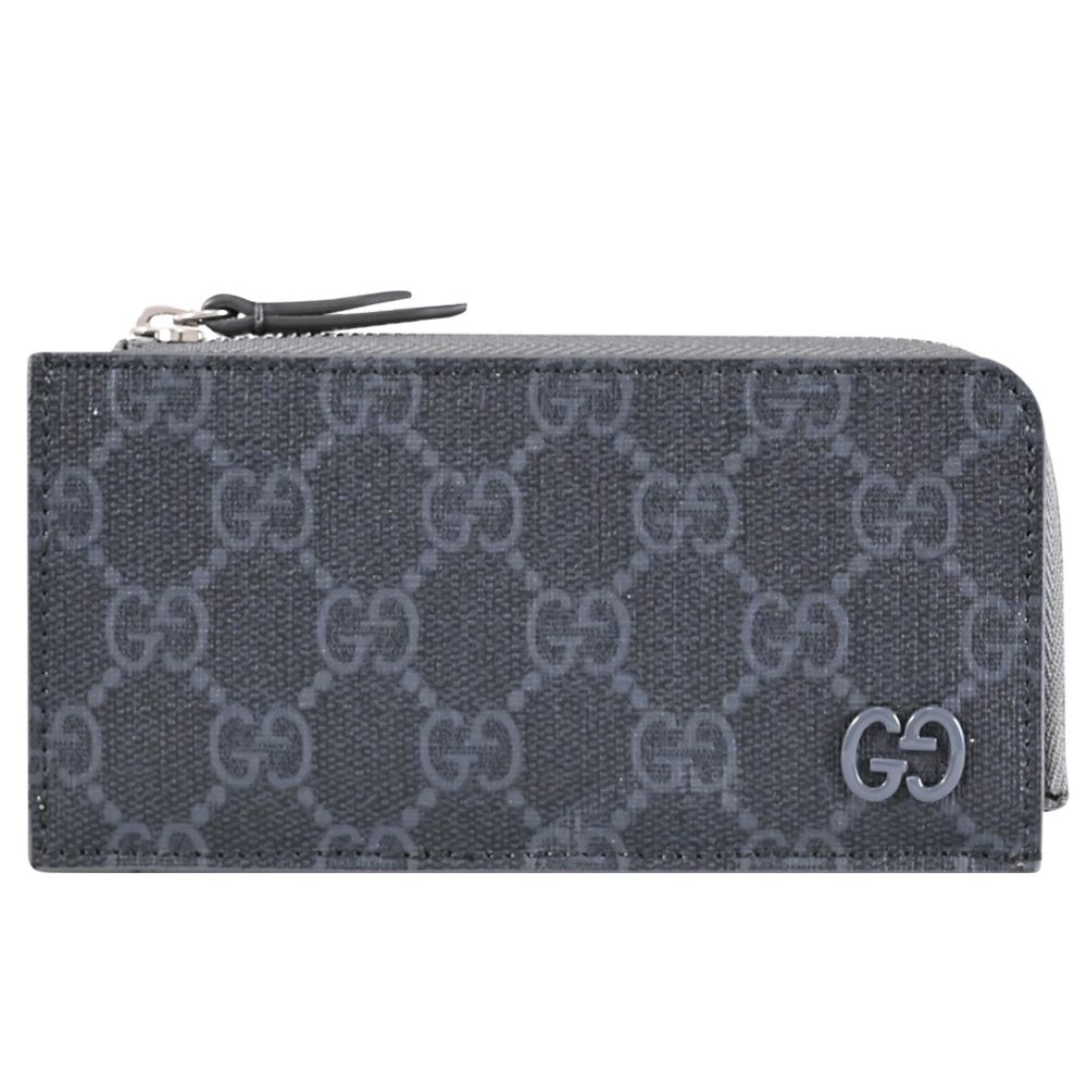 GUCCI GG Supreme 霧面GG LOGO塗層印花L型拉鍊零錢包(深灰)