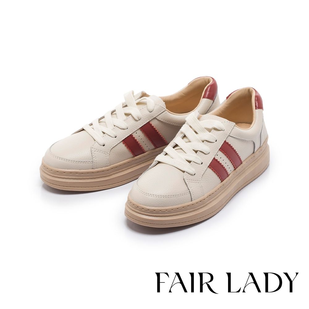 FAIR LADY 軟實力 街頭復古真皮厚底休閒鞋 洋紅 (502910)