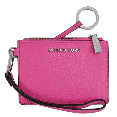 MICHAEL KORS Jet Set 金屬LOGO 素面皮革手提卡片零錢包(桃紅)