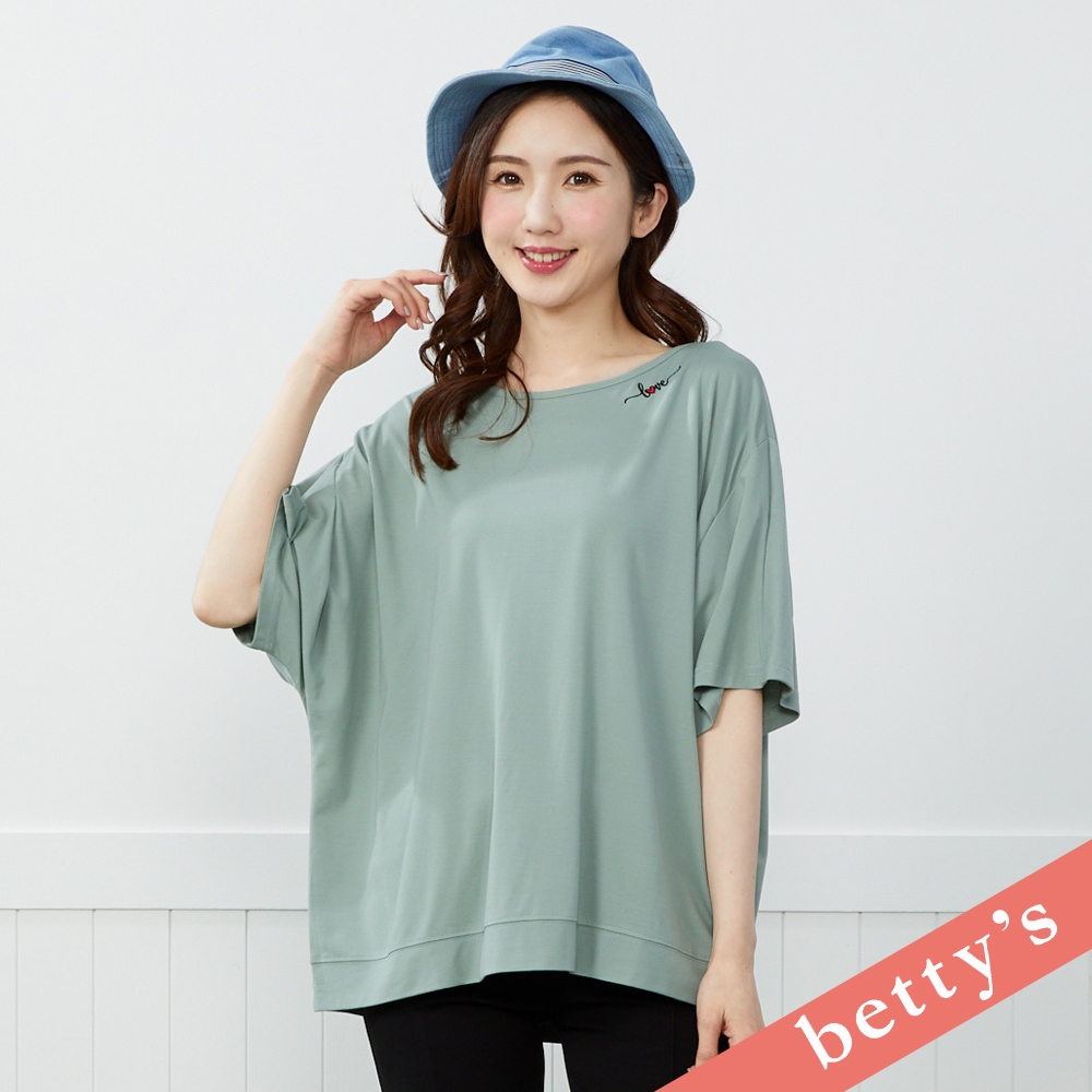 betty’s貝蒂思　領口LOVE刺繡寬版T-shirt(湖水綠) (湖水綠)