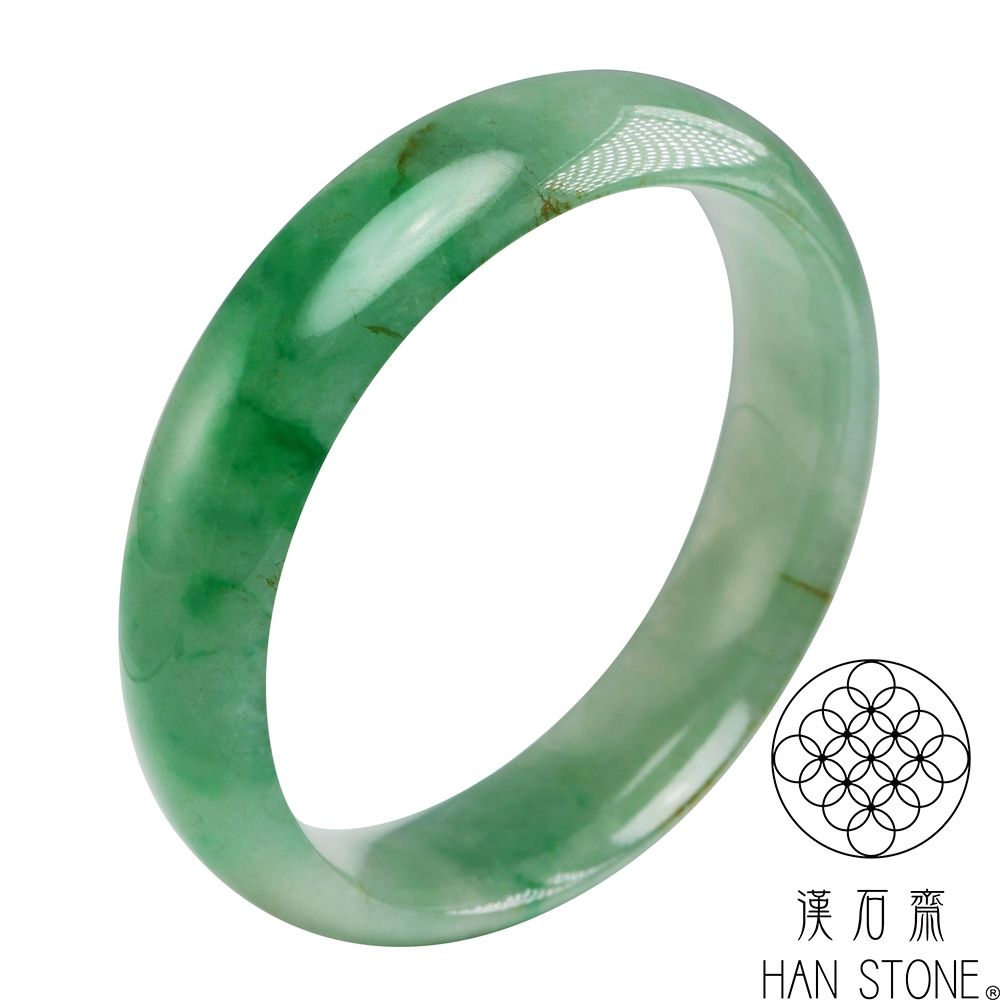 【漢石齋】天然翡翠A貨 手鐲玉鐲 冰糯種飄花帶辣綠(手圍17.8/ 版寬15.3mm)