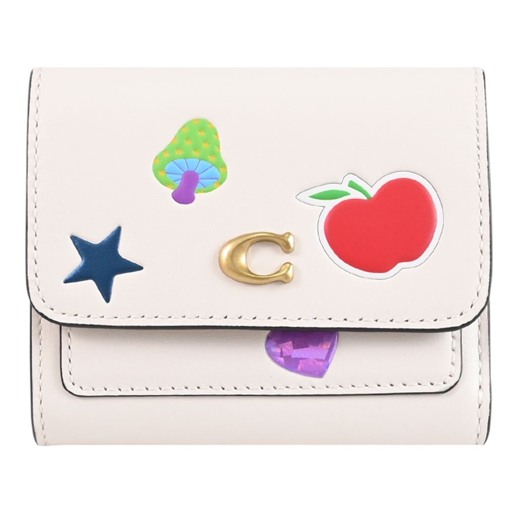 COACH MILA 金屬C LOGO塗鴉造型三折扣式短夾(米白)