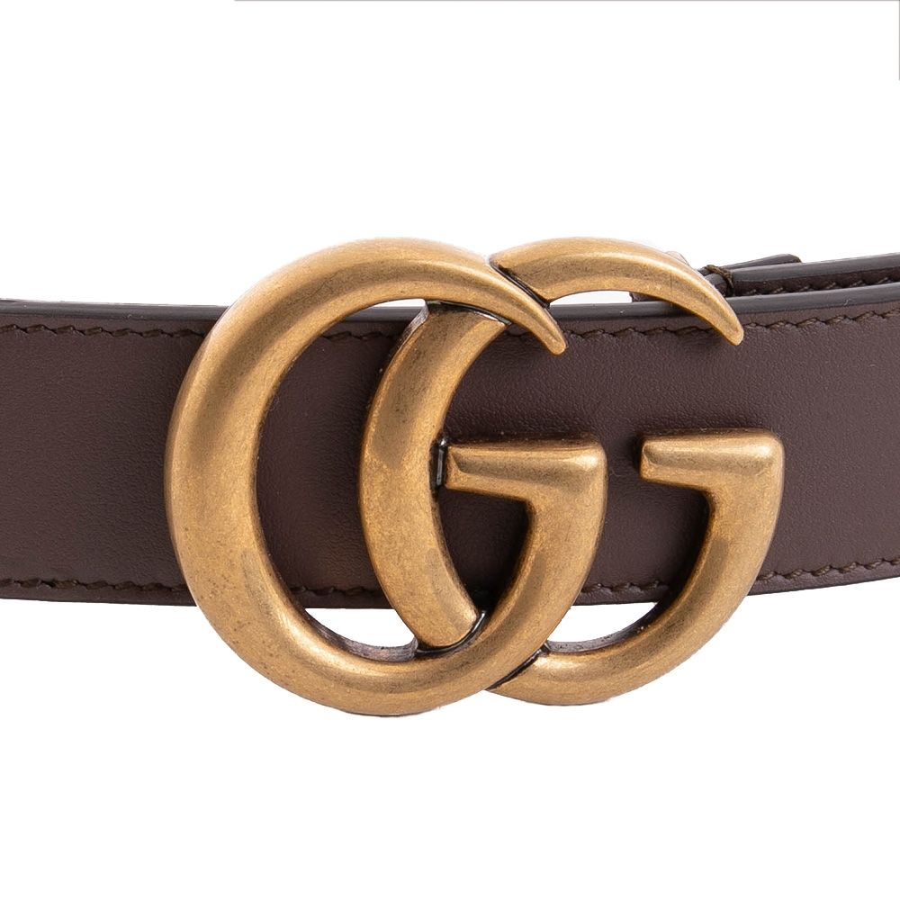 GUCCI GG MARMONT 3CM皮革拼接GG帆布皮帶(棕色-福利品) | GUCCI