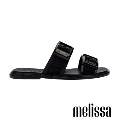Melissa-個性釦飾雙帶拖鞋-黑色