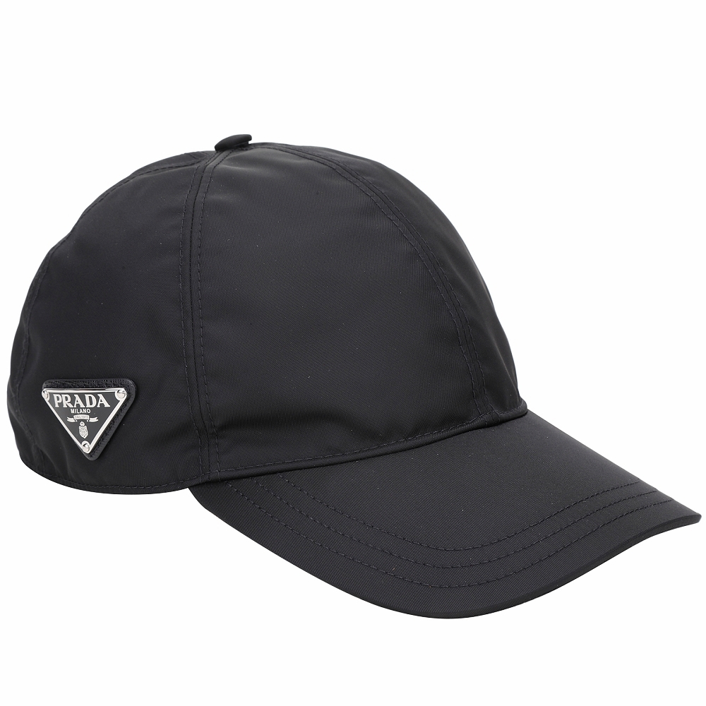 PRADA 普拉達 新版三角牌再生尼龍棒球帽(黑色)