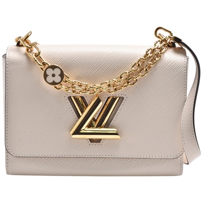 LOUIS VUITTON路易威登 LV M59403 TWIST MM系列經典EPI水波紋LOGO轉釦牛皮手提/肩背包(石英白色)