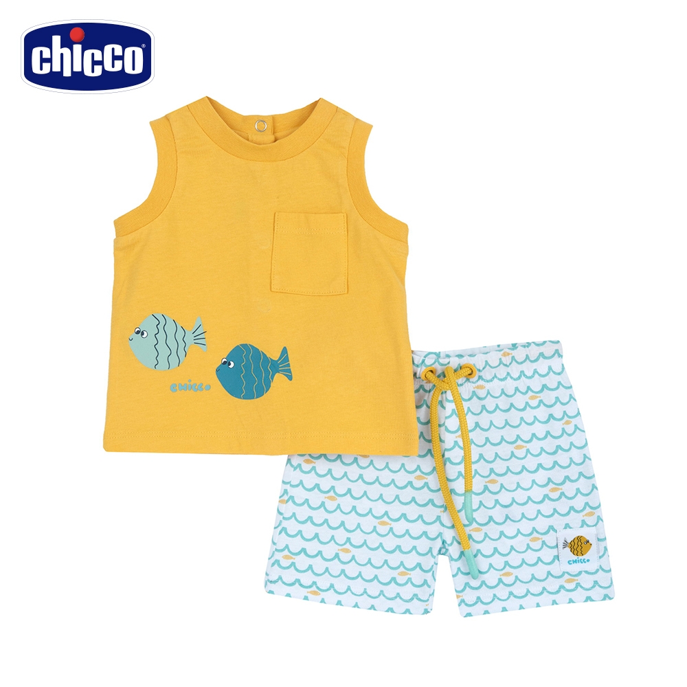 chicco官方直營-陽光海洋-小魚+海浪短褲背心套裝
