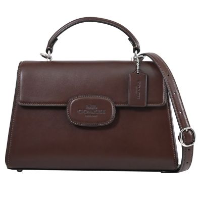 COACH Eliza 烙印馬車LOGO滑面皮革翻蓋式兩用包(棕)