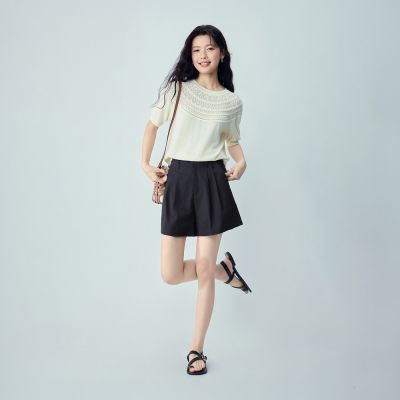 GIORDANO 女裝純棉壓褶休閒短褲【雙色任選】