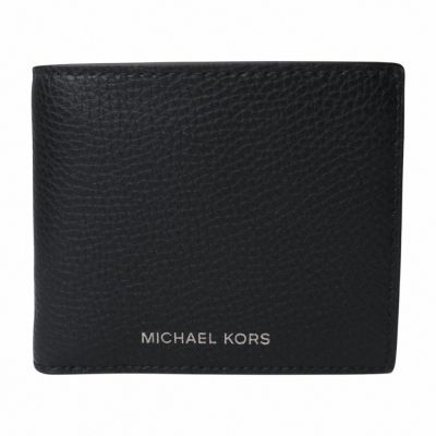 MICHAEL KORS 銀字LOGO荔枝紋零錢袋短夾(素面黑)