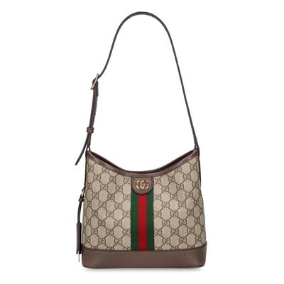 【GUCCI 古馳】781402經典ophidia系列GG Supreme帆布單肩斜背小型托特包(棕色)