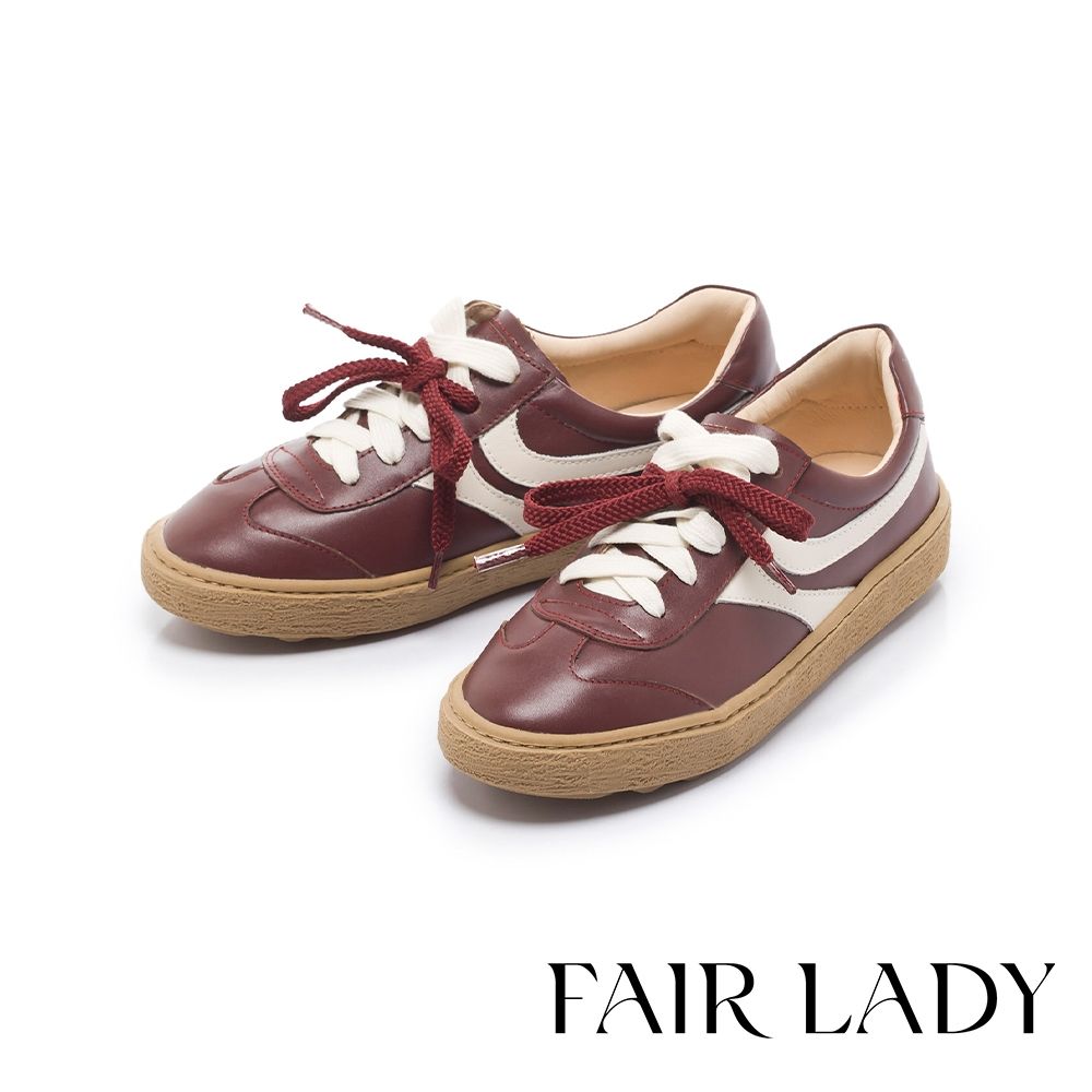 FAIR LADY 軟實力 復古撞色真皮德訓鞋 勃根地 (503104)
