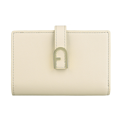 FURLA FLOW拱門金屬LOGO扣帶設計小牛皮6卡壓釦對折中夾(小/米)