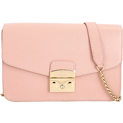 FURLA Metropolis 粉裸色壓紋皮革肩背包(展示品)