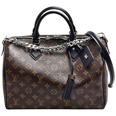 LOUIS VUITTON路易威登 LV M12243 經典Speedy Soft 30 Dark印花帆布手提/肩背波士頓包(黑色)