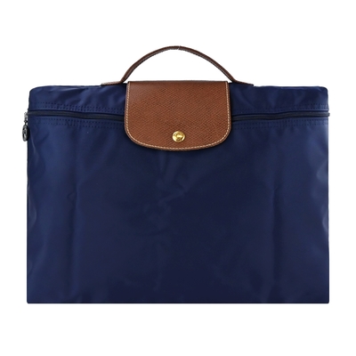 LONGCHAMP LE PLIAGE系列再生尼龍手提摺疊公事包(小/海軍藍)