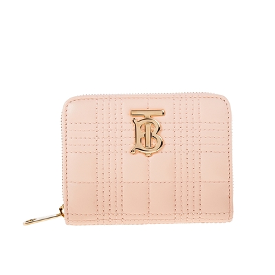 BURBERRY 巴寶莉 新款鍍金Thomas BURBERRY 巴寶莉 花押字絎縫皮革Lola拉鍊短夾 (蜜桃粉紅色)
