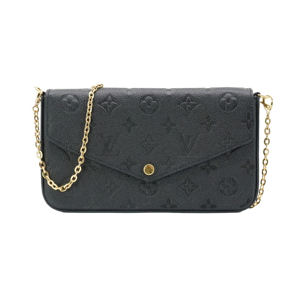 二手品 Louis Vuitton LV路易威登 Pochette Felicie Empreinte 牛皮壓紋手拿/斜背包(M64064-黑)
