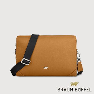【BRAUN BUFFEL 德國小金牛】台灣總代理 斯萊特-A 橫式斜背包-淺棕色/BF565-62-CS