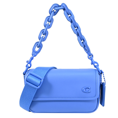COACH Charter 18 經典LOGO翻蓋式手提斜背兩用小包(藍)