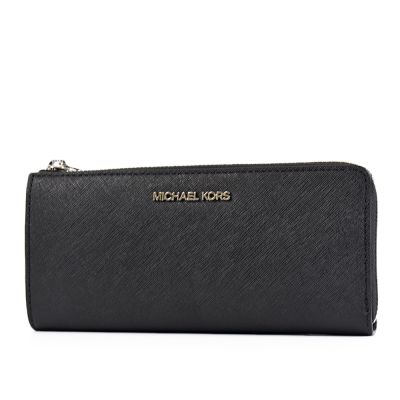 MICHAEL KORS 銀字防刮十字紋L型拉鍊長夾-黑色