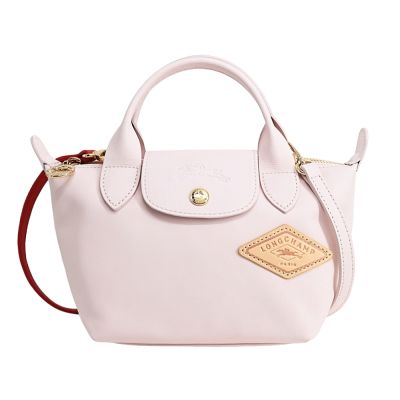 LONGCHAMP LE PLIAGE XTRA系列牛皮壓印貼片手提/斜背兩用水餃包(迷你/芭蕾粉)