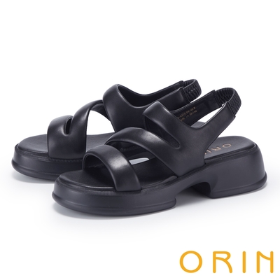 ORIN 舒適膨膨羊皮厚底涼鞋 黑色