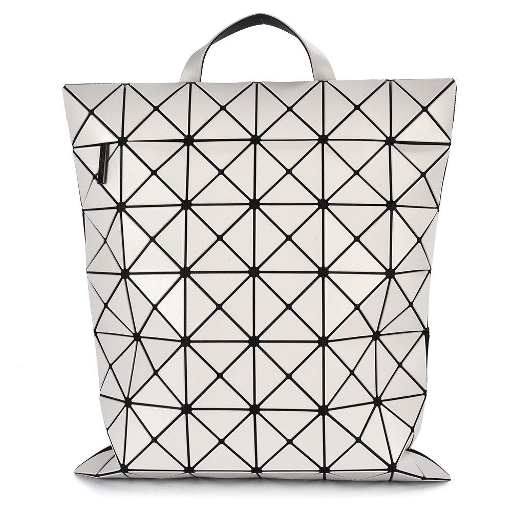 ISSEY MIYAKE 三宅一生BAOBAO  LUCENT 啞光霧面方格6x7 大型後背包-淺灰白色