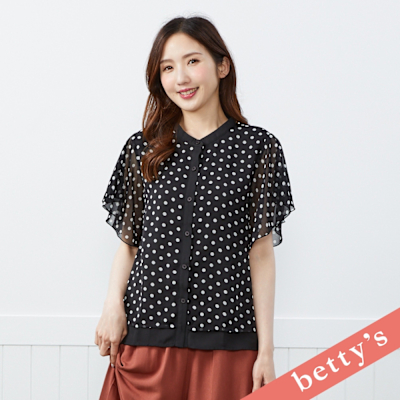 betty’s貝蒂思 雪紡點點喇叭袖立領襯衫(黑色)