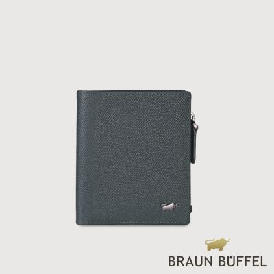 【BRAUN BUFFEL 德國小金牛】台灣總代理 HOMME-ZW 6卡直立拉鍊零錢袋短夾-藍色/BF599-325-NY