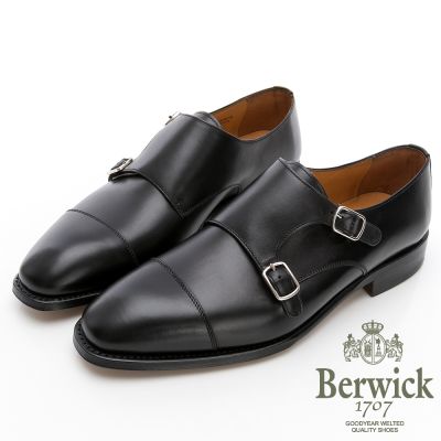 【BERWICK】西班牙進口 牛皮橫飾雙釦孟克鞋 -黑 635004KM10