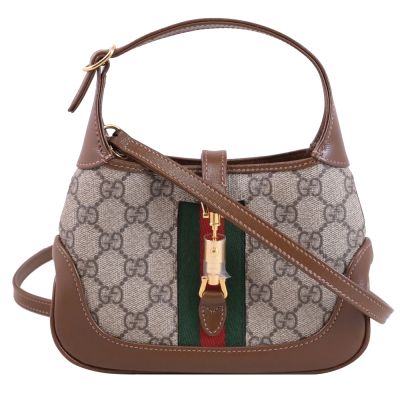 GUCCI Jackie 1961 經典緹花拼接迷你手提斜背兩用包(咖)