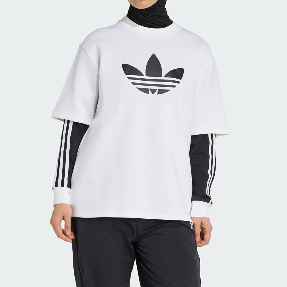 Adidas Spacer Trf Tee 女款白色寬鬆LOGO大三葉草圓領運動休閒短袖