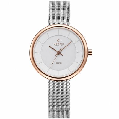 OBAKU 都會簡約光動太陽能腕錶-玫瑰金x銀-V206LRVWMC