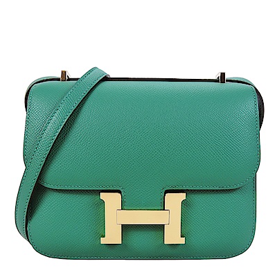 HERMES 愛馬仕 Constance EP防刮牛革斜背包(18CM/金釦/竹綠U4)