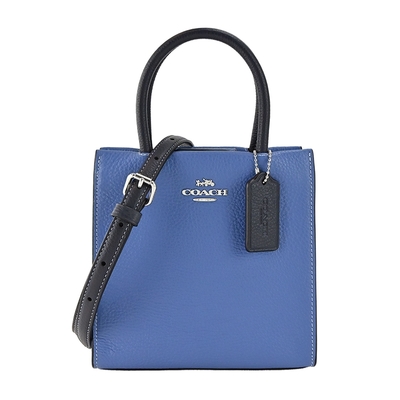 COACH CALLY 馬車LOGO拼色牛皮琴譜手提/斜揹包(迷你/天藍)