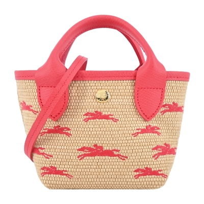 LONGCHAMP LE PANIER PLIAGE系列編織奔馬兩用包(迷你/草莓紅)