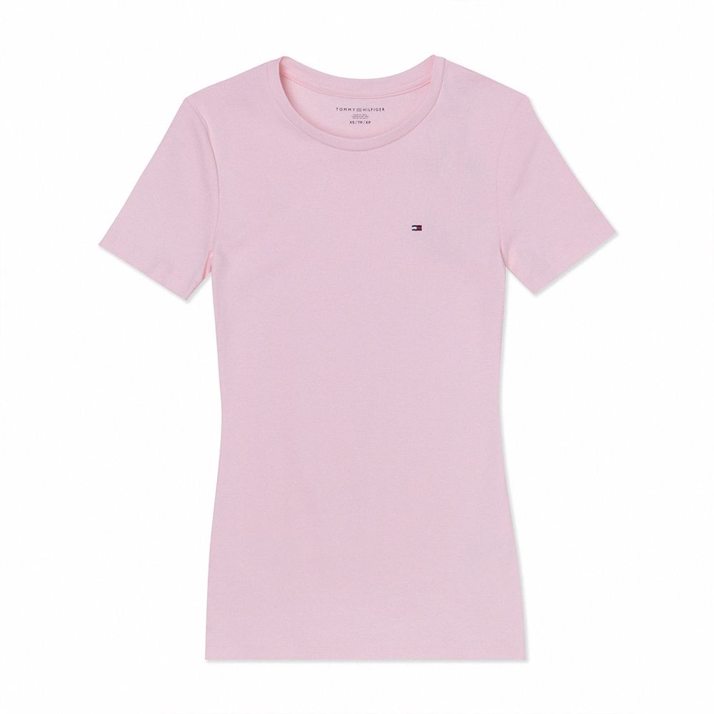 TOMMY 熱銷圓領Logo素面短袖T恤(女)-粉色