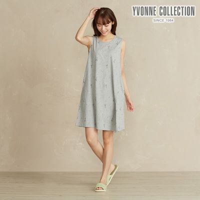 YVONNE 以旺傢飾 長頸鹿印花無袖洋裝-迷霧灰
