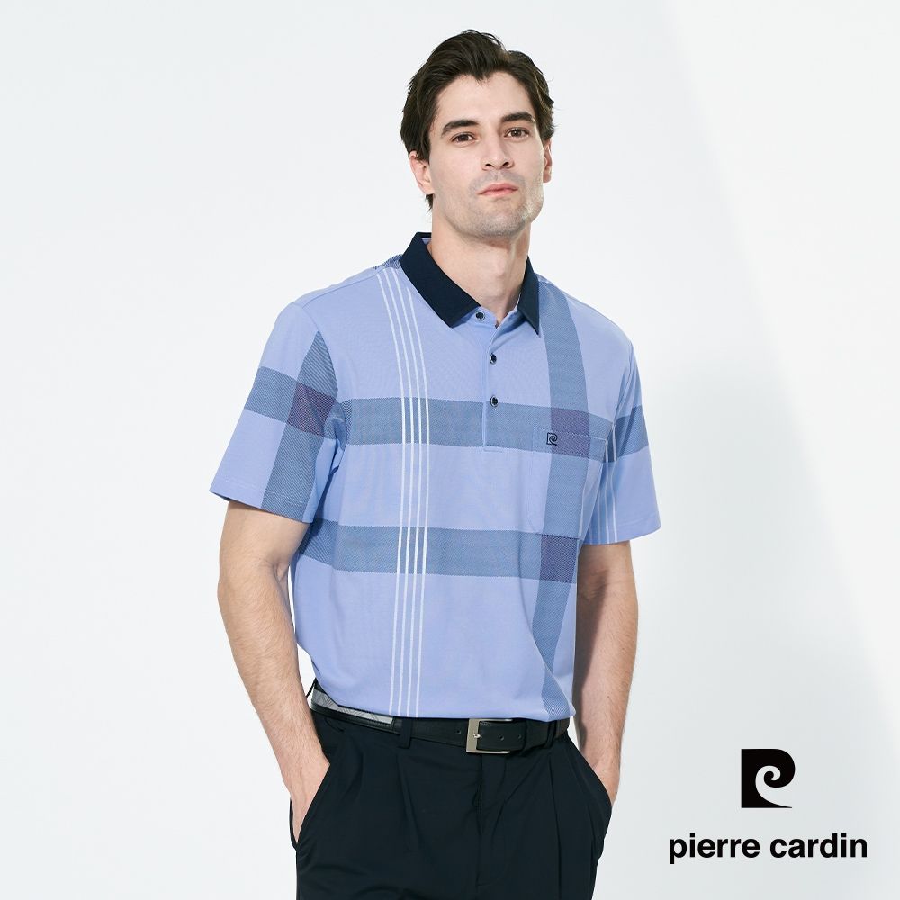 pierre cardin 皮爾卡登 男款 大定位印格短袖polo衫-水藍色(5257256-33)