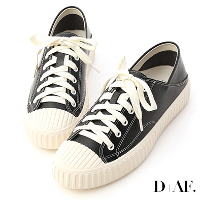 D+AF 舒服漫步.可後踩2way皮質餅乾鞋*黑