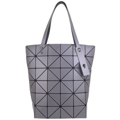 ISSEY MIYAKE 三宅一生 BAOBAO 灰色皮質三角格6x6拉鍊直立托特包