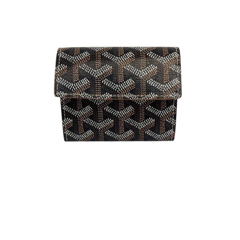 GOYARD 經典滿版LOGO防水皮革扣式卡片包/零錢包(黑/棕)