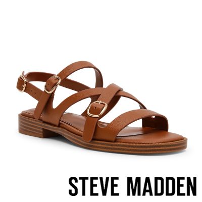 STEVE MADDEN-皮革交叉細帶平底涼鞋 ISELA-咖啡色