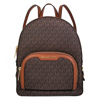 MICHAEL KORS Jaycee 中款金字Logo滿版MK雙層後揹包(咖啡馬鞍棕)