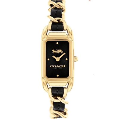 COACH 官方授權 Cadie 時尚馬車黑色皮革鍊帶 長方形-女錶(CO14504281)17.5 x 28.5mm
