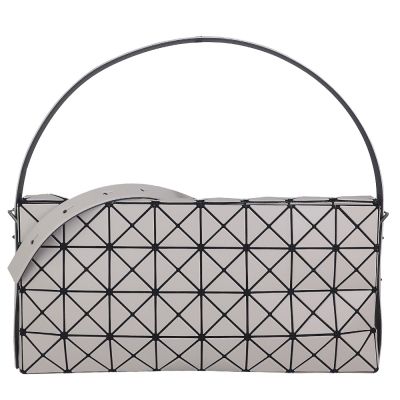 ISSEY MIYAKE 三宅一生 BAOBAO 米色皮質三角方格4x8雙帶斜背/肩背包