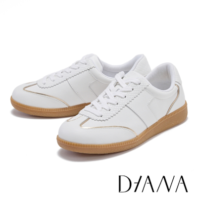 DIANA 復古皮革拼接綁帶德訓休閒鞋 白色